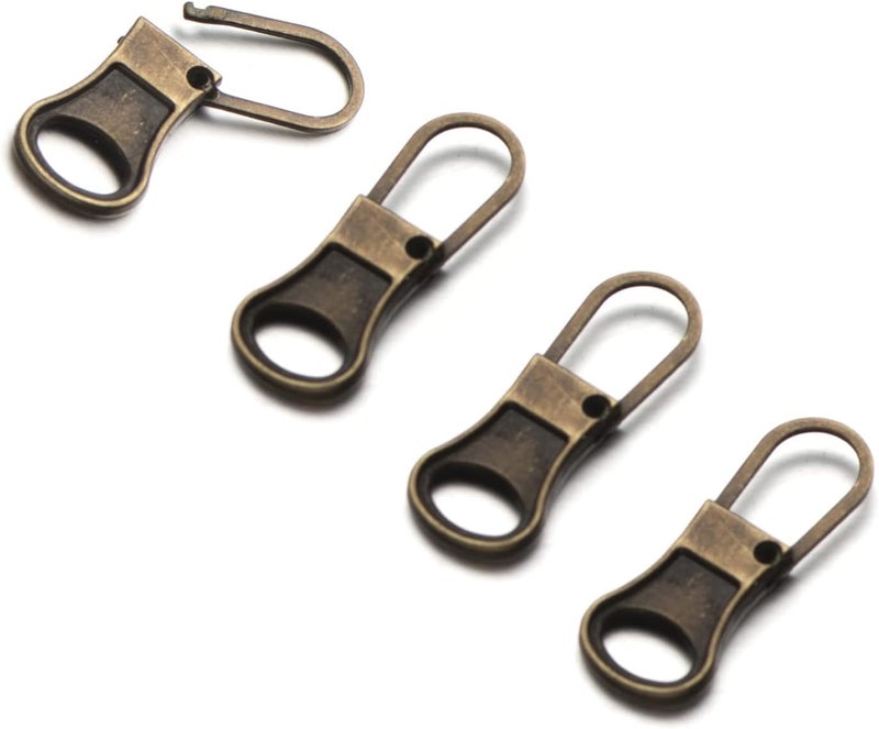 Mizeer Small Zipper Pull Replacement, Perfect for Small Hole Zippers, Detachable Zipper Pull Tab Replacement for Clothing Jackets Boots Purse 4PCS Bronze - Image 1